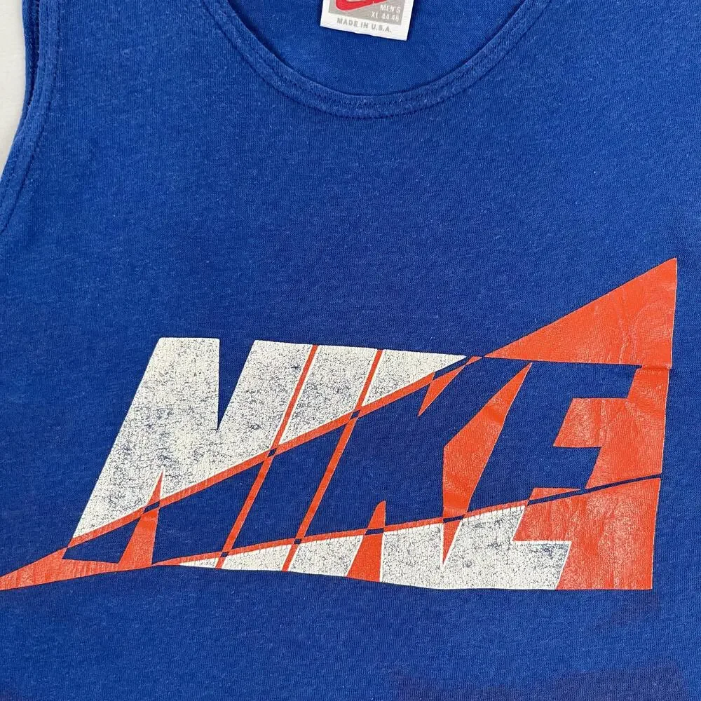 Vintage Nike Tank Top Mens XL Blue Big Graphic Logo Made USA Athletic 80s 90s